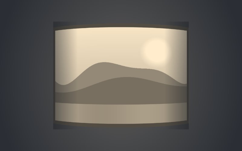 Gewölbtes Leuchtbild mit Landschaft im Gegenlicht, Simulation aus dem Generator dieser Seite